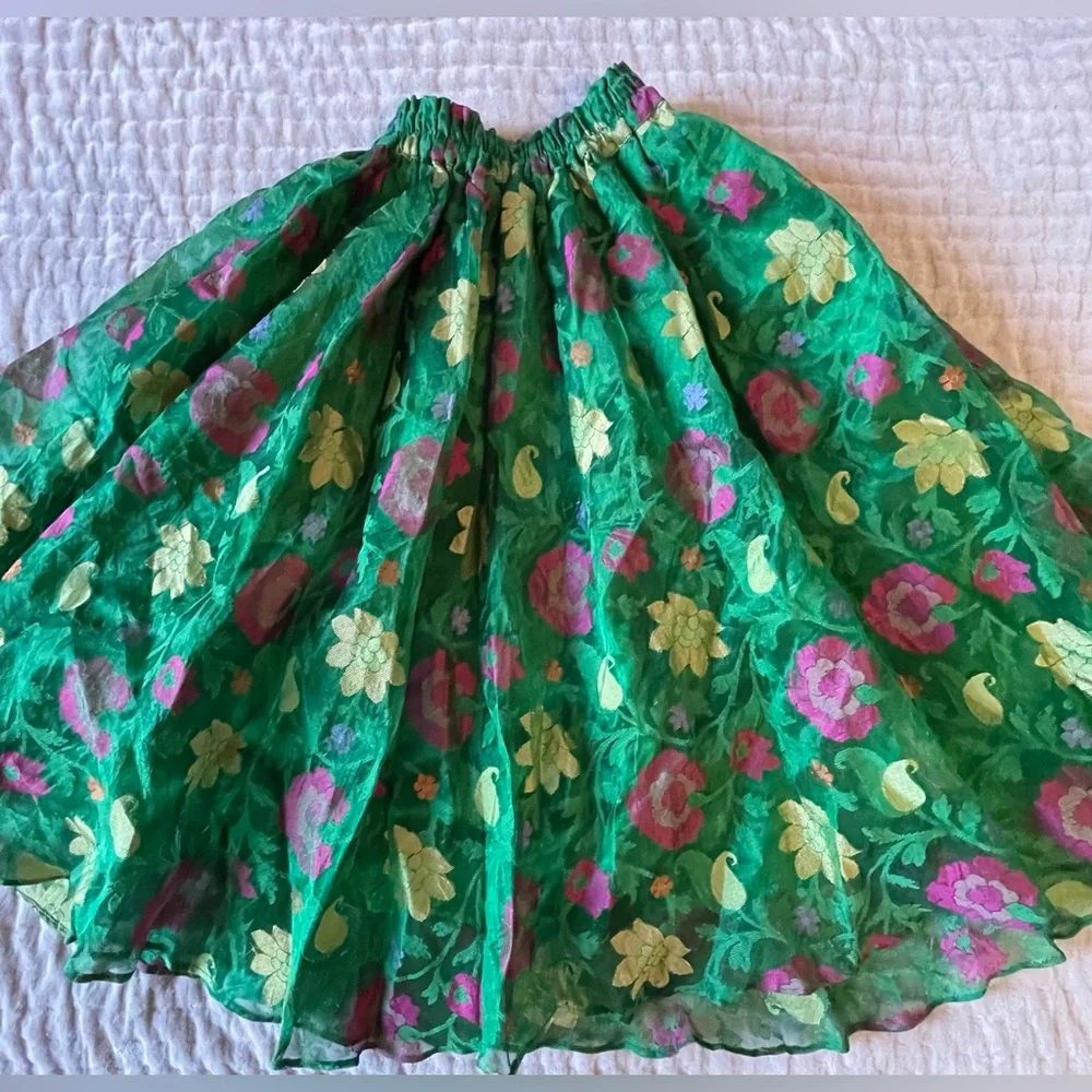 Girls Green Gold Lotus Fairy Princess Full Spin Skirt Costume Dance Tea Party